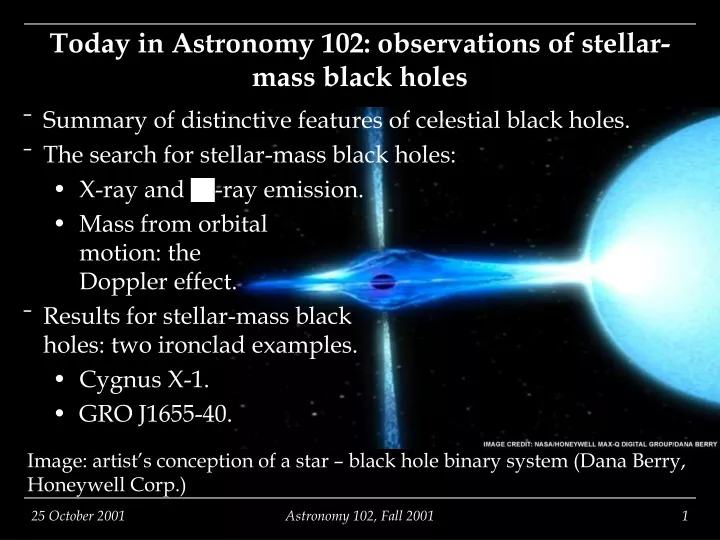 today in astronomy 102 observations of stellar mass black holes