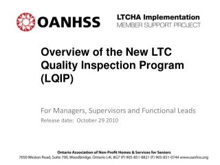 Overview of the New LTC Quality Inspection Program (LQIP)