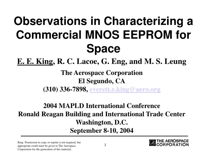 observations in characterizing a commercial mnos eeprom for space