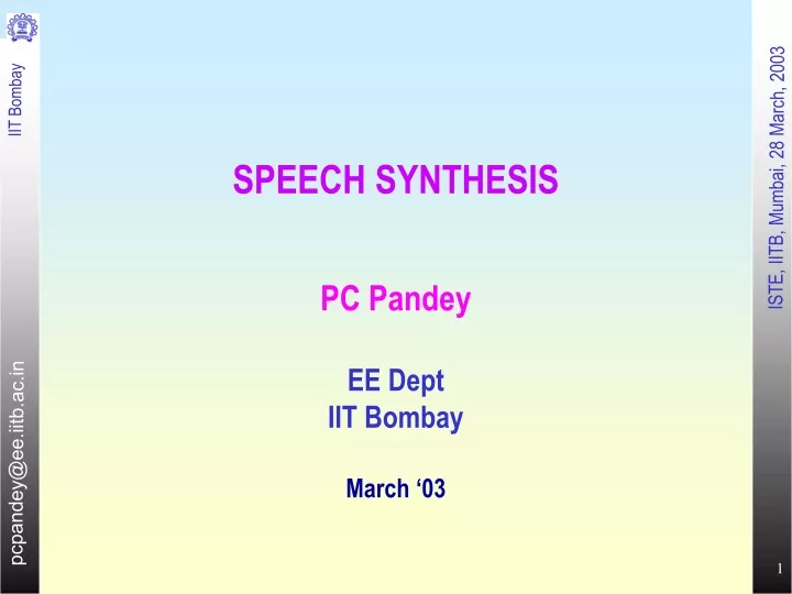speech synthesis pc pandey ee dept iit bombay