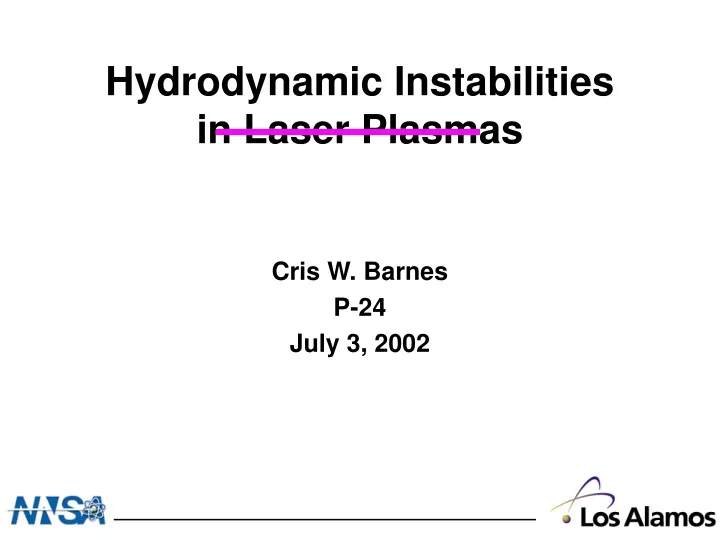 hydrodynamic instabilities in laser plasmas