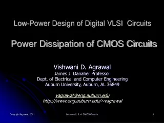 Low-Power Design of Digital VLSI  Circuits Power Dissipation of CMOS Circuits