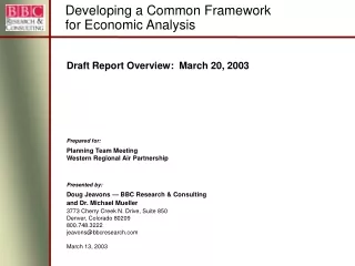 Draft Report Overview:  March 20, 2003 Prepared for: