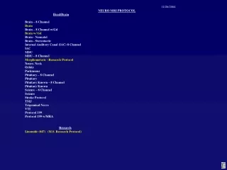 11/26/2004 NEURO MRI PROTOCOL Head/Brain Brain – 8 Channel Brain Brain – 8 Channel w/Gd