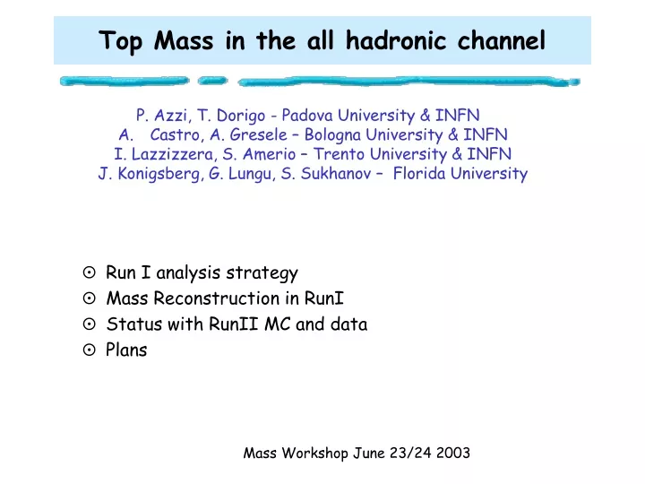 top mass in the all hadronic channel