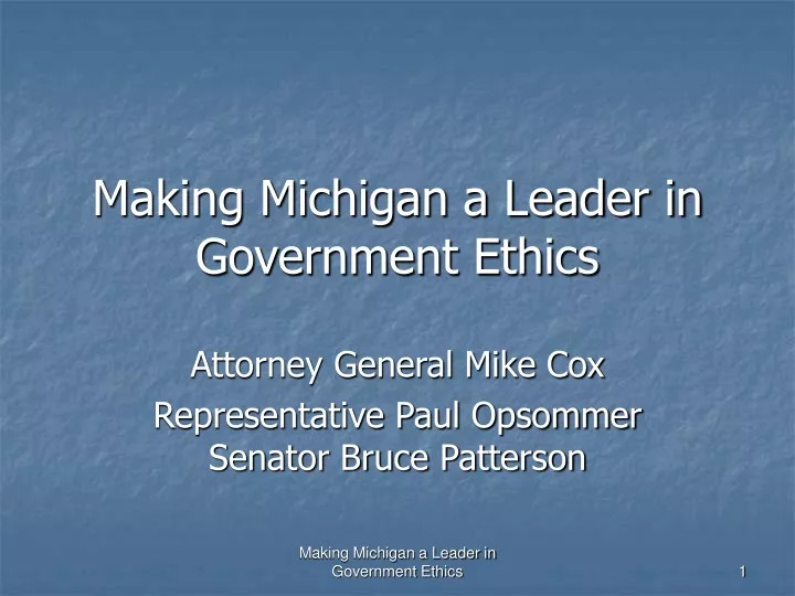 making michigan a leader in government ethics