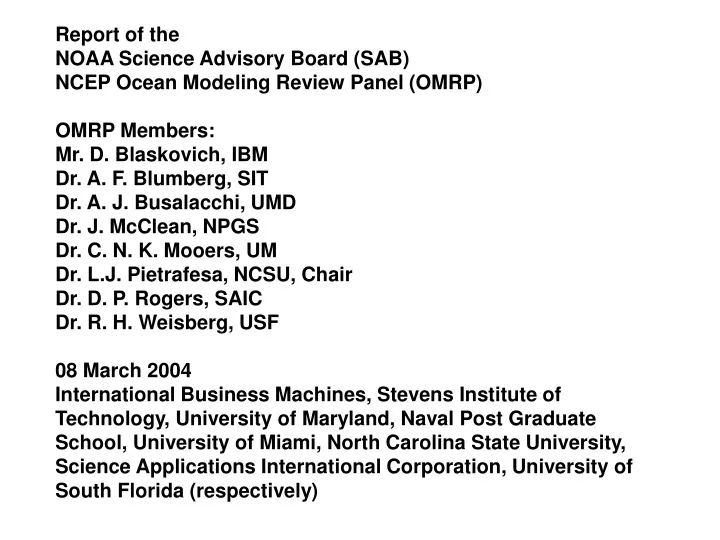 report of the noaa science advisory board