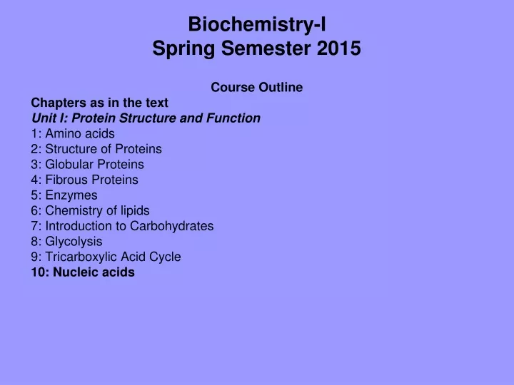 biochemistry i spring semester 2015