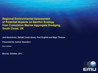 Regional Environmental Assessment of Potential Impacts on Benthic Ecology