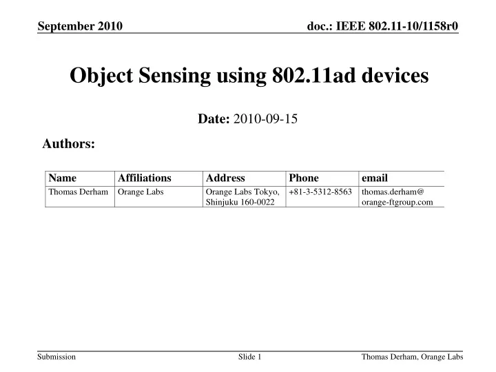 object sensing using 802 11ad devices