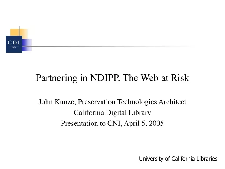 partnering in ndipp the web at risk