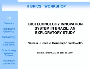 Title Summary Introduction Objectives Methodology Theoretical Framework Biotechnology