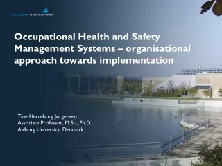 Occupational Health and Safety Management Systems – organisational approach towards implementation