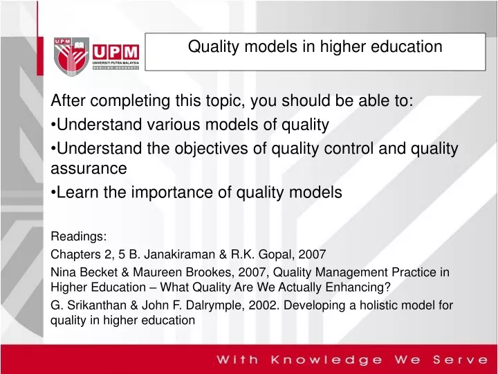 quality models in higher education