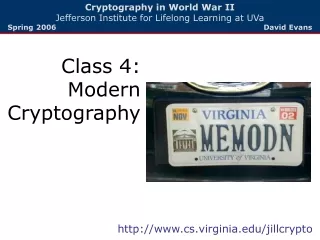 Cryptography in World War II Jefferson Institute for Lifelong Learning at UVa