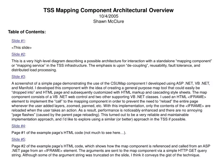 tss mapping component architectural overview