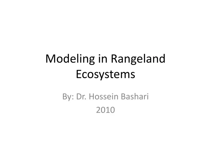 modeling in rangeland ecosystems