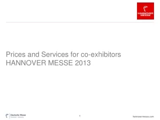 Prices and Services for co-exhibitors HANNOVER MESSE 2013