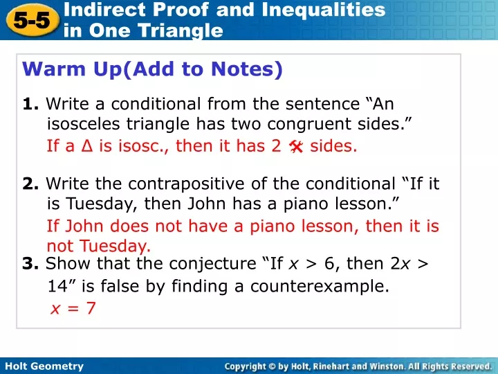 warm up add to notes 1 write a conditional from