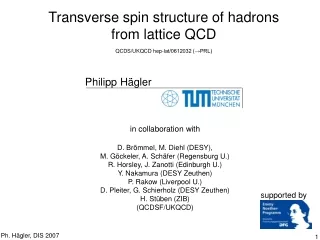 Transverse spin structure of hadrons from lattice QCD QCDS/UKQCD hep-lat/0612032 (?PRL)