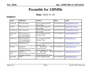 Preamble for 120MHz