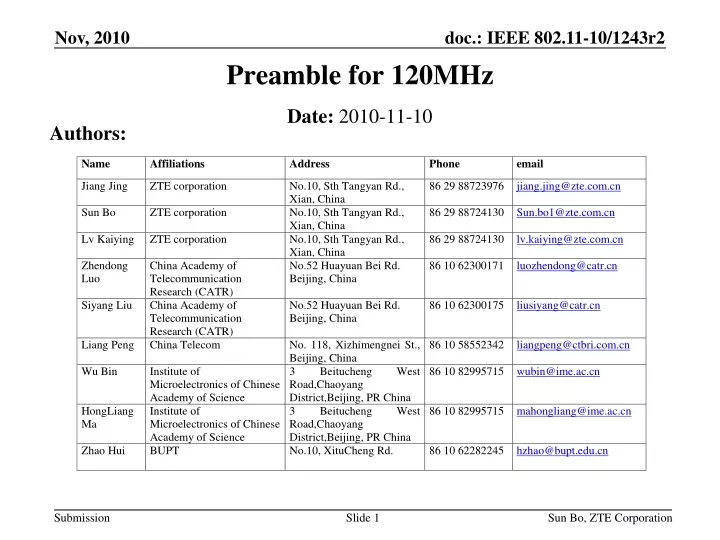 preamble for 120mhz