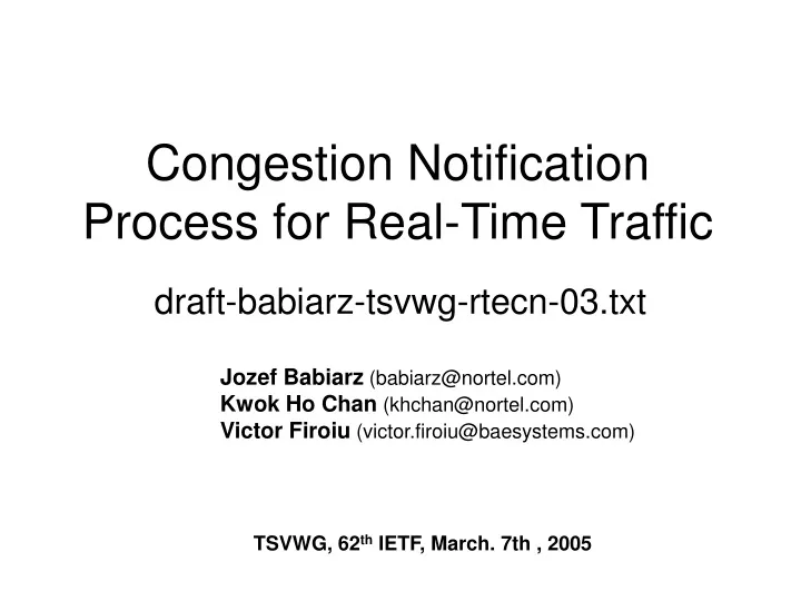 congestion notification process for real time traffic