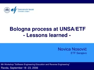 Bologna process at UNSA/ETF - Lessons learned  -