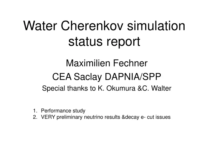 water cherenkov simulation status report
