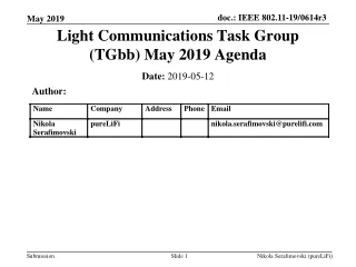 Light Communications Task Group (TGbb) May 2019 Agenda
