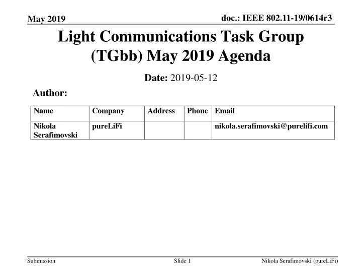 light communications task group tgbb may 2019 agenda