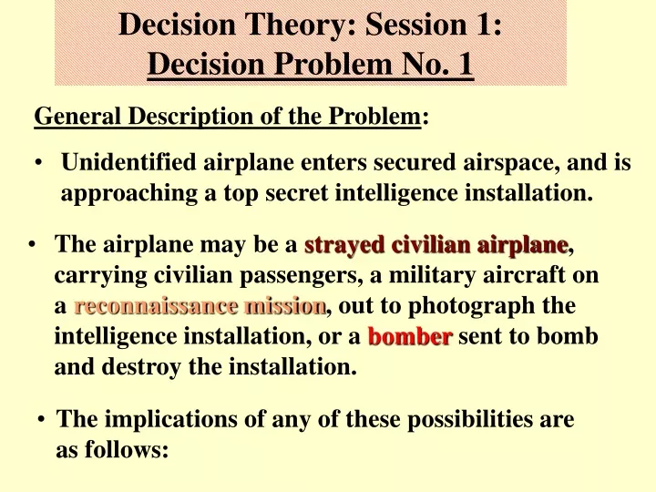 decision theory session 1 decision problem no 1