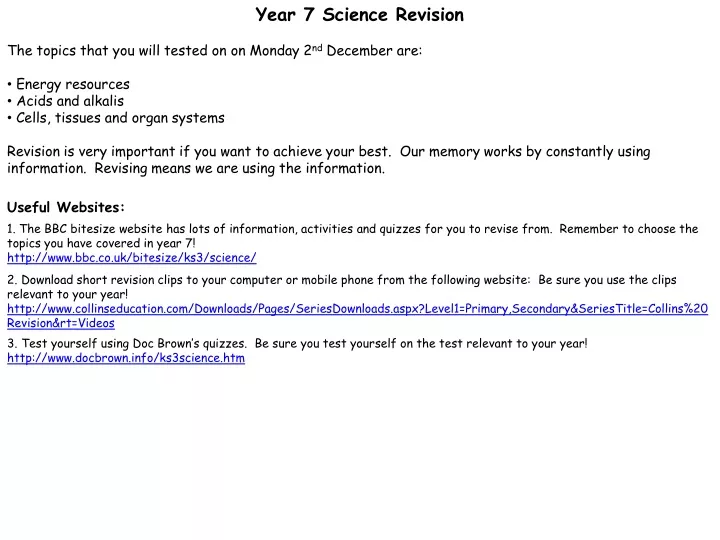 year 7 science revision the topics that you will