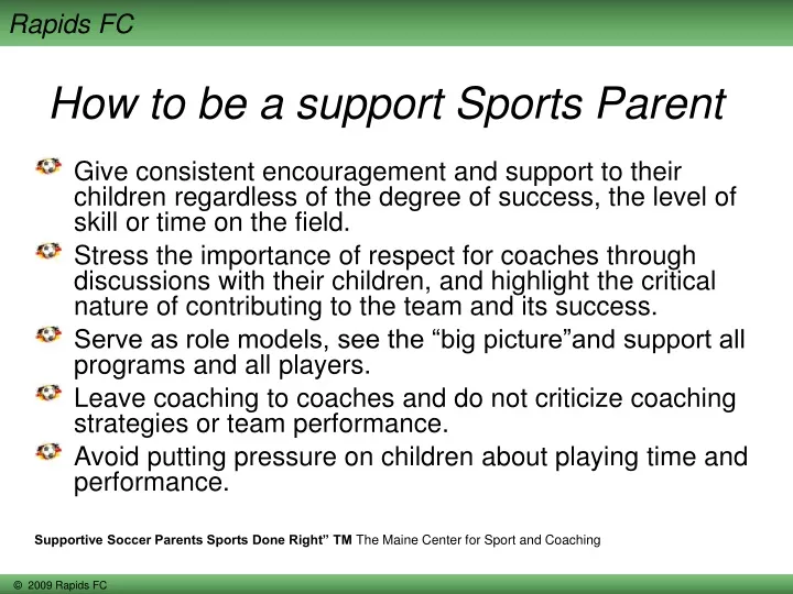 how to be a support sports parent