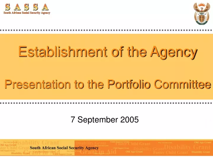 establishment of the agency presentation to the portfolio committee
