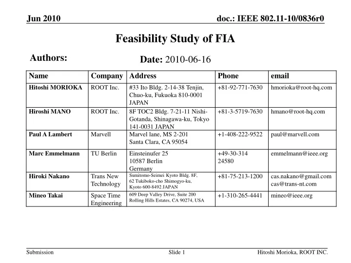 feasibility study of fia