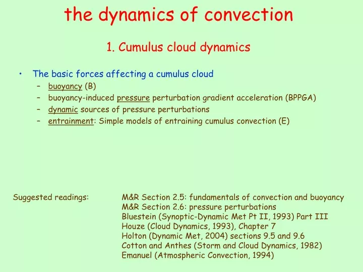 the dynamics of convection 1 cumulus cloud dynamics