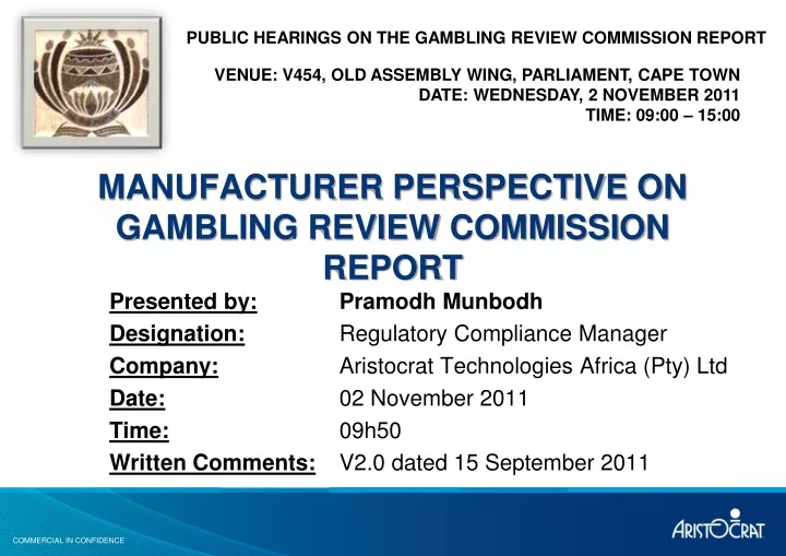 manufacturer perspective on gambling review commission report