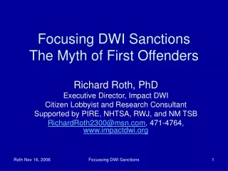 Focusing DWI Sanctions The Myth of First Offenders