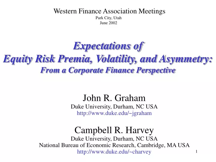 expectations of equity risk premia volatility and asymmetry from a corporate finance perspective