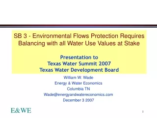 William W. Wade  Energy &amp; Water Economics Columbia TN Wade@energyandwatereconomics