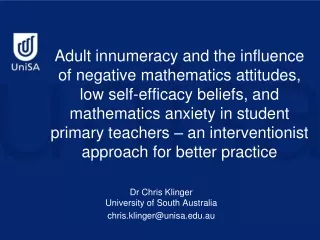 Dr Chris Klinger University of South Australia chris.klinger@unisa.au