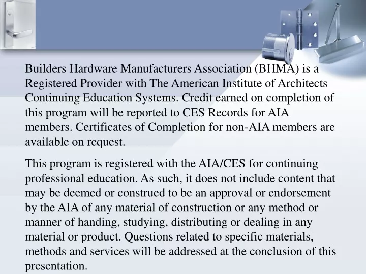 builders hardware manufacturers association bhma