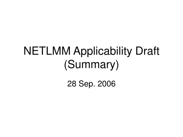 netlmm applicability draft summary