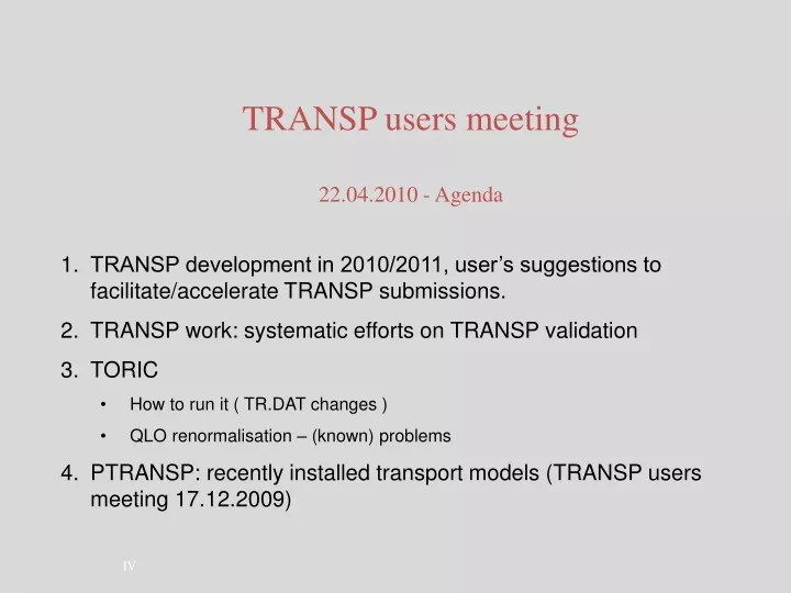 transp users meeting 22 04 2010 agenda