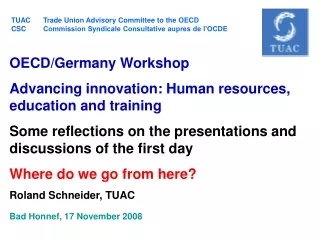 OECD/Germany Workshop Advancing innovation: Human resources, education and training