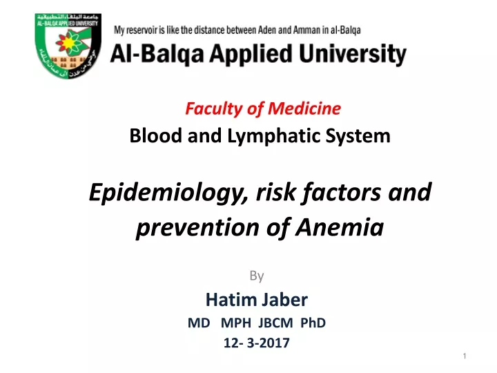 faculty of medicine blood and lymphatic system epidemiology risk factors and prevention of anemia