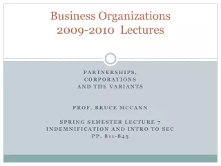 Business Organizations 2009-2010  Lectures