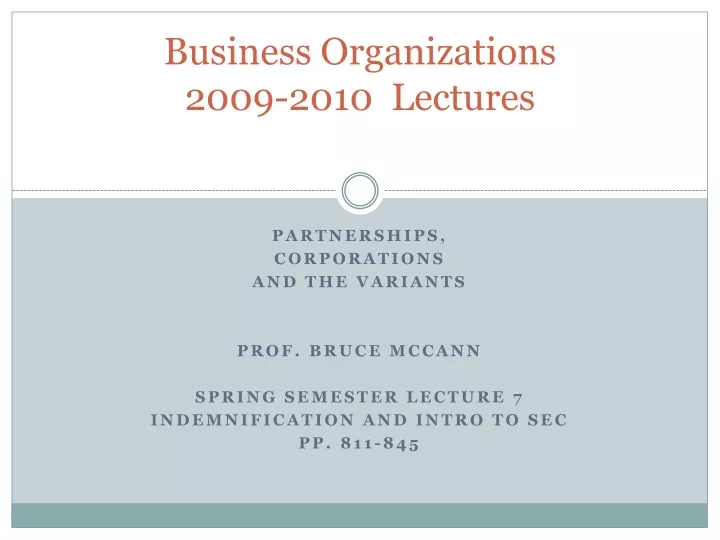 business organizations 2009 2010 lectures