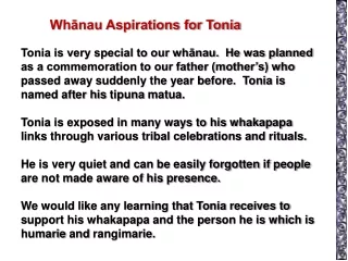 Wh?nau Aspirations for Tonia
